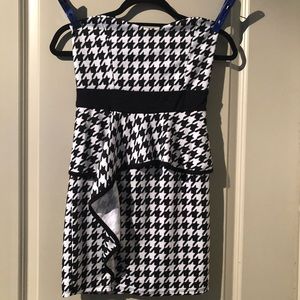Le Fash Black & White Strapless Houndstooth Dress